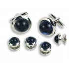 Colored Stone Center Wide Rim Studs and Cufflinks Set in Assorted Colors